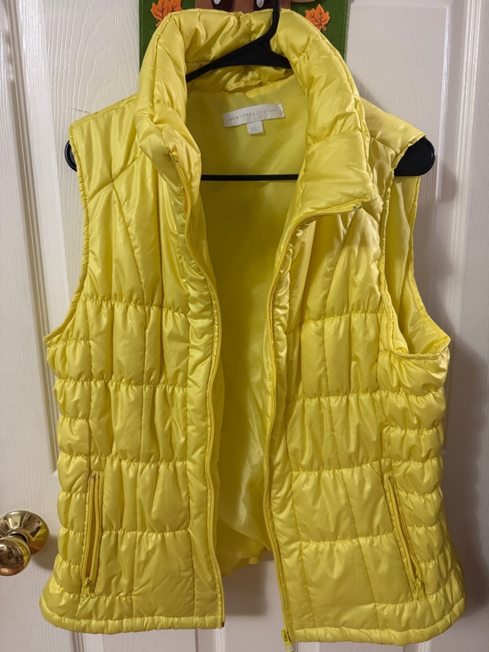 New York & Company Bright Yellow Quilted Puffer Vest